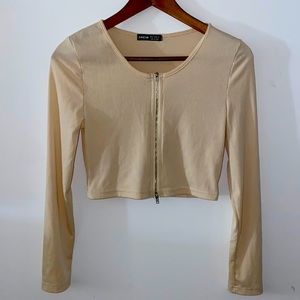 Cream Crop Top with middle zipper